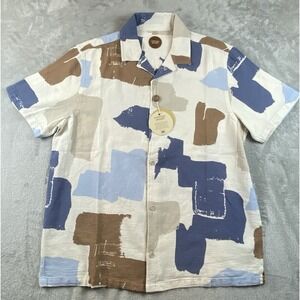 Common People Cream Paint Swatch 100% Textured Cotton Untucked Camp Shirt L NWT